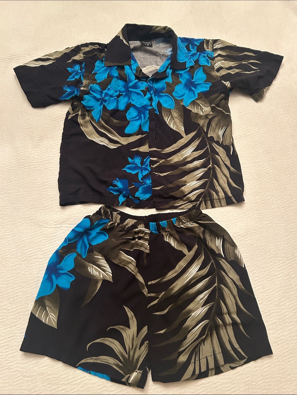 Kid’s Favant Hawaii Tropical Two-Piece Black with Bright Blue Floral size 1-2